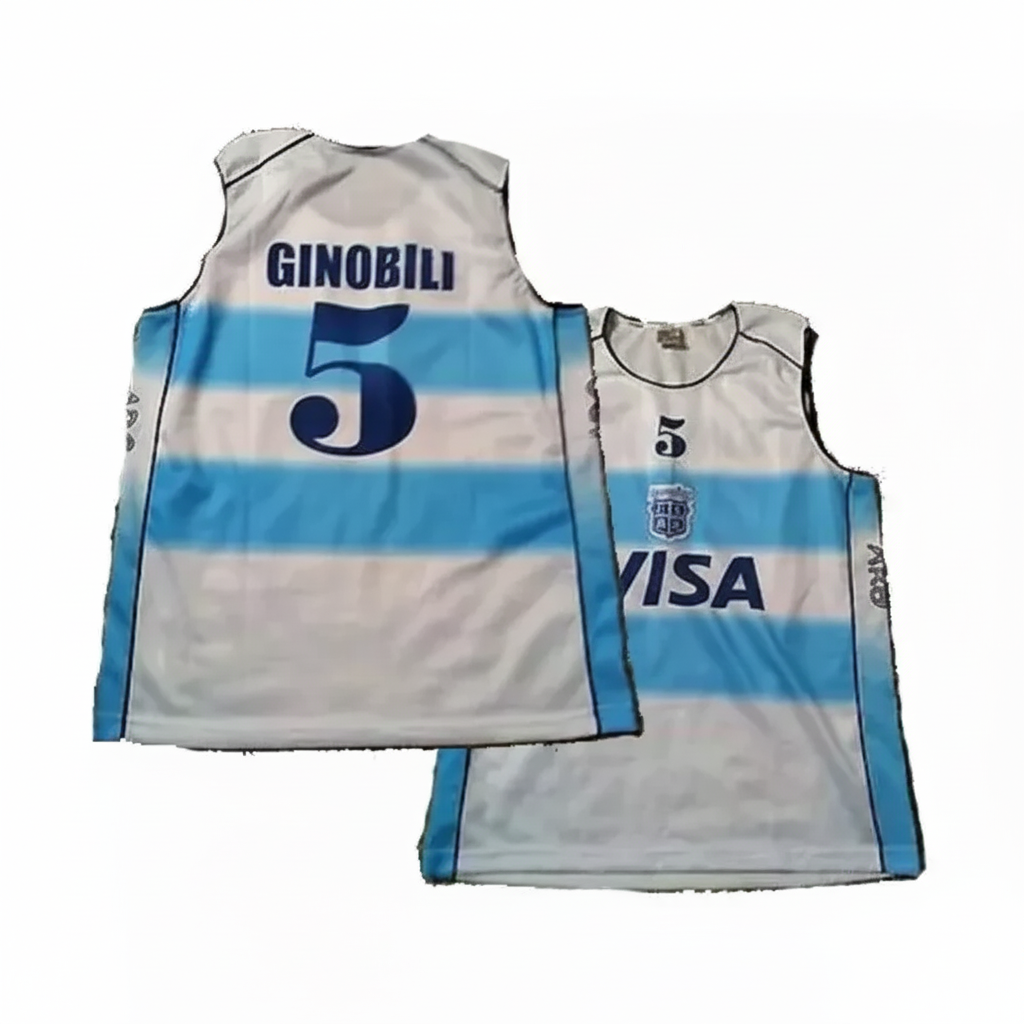 Basketball jersey with 'GINOBIILI' and number '5' on a white background
