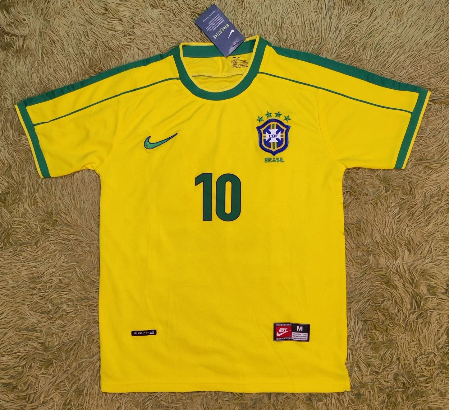 Brazil 1998 Home Rivaldo #10 Retro Rare Soccer Football Jersey