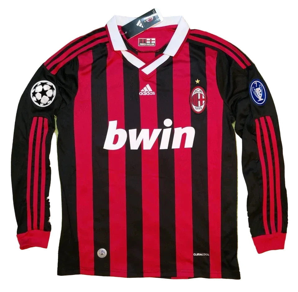 2009 Ronaldinho #80 AC Milan Home Long Sleeve Soccer Jersey Retro Vibe Jersey
