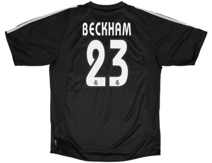 David Beckham #23 Real Madrid 2003/04 black away retro football jersey front view