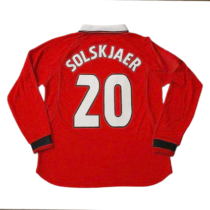 Red sports jersey with 'Solskjaer' and number '20' on a white background