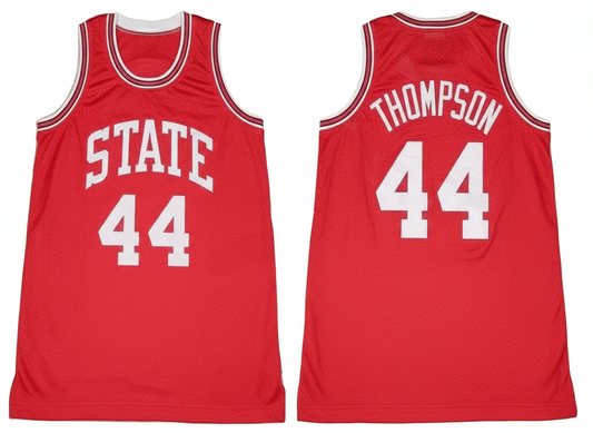 Red basketball jersey with 'STATE' and number '44' on the front, and 'THOMPSON' and number '44' on the back.