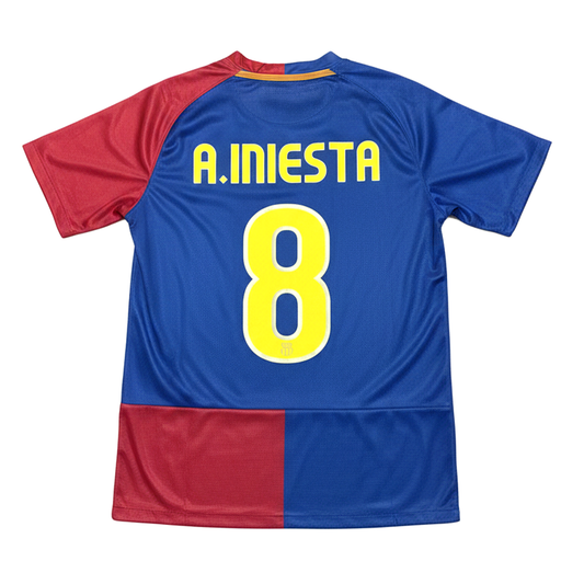 Soccer jersey with 'A. Iniesta' and number '8' on a blue and red background