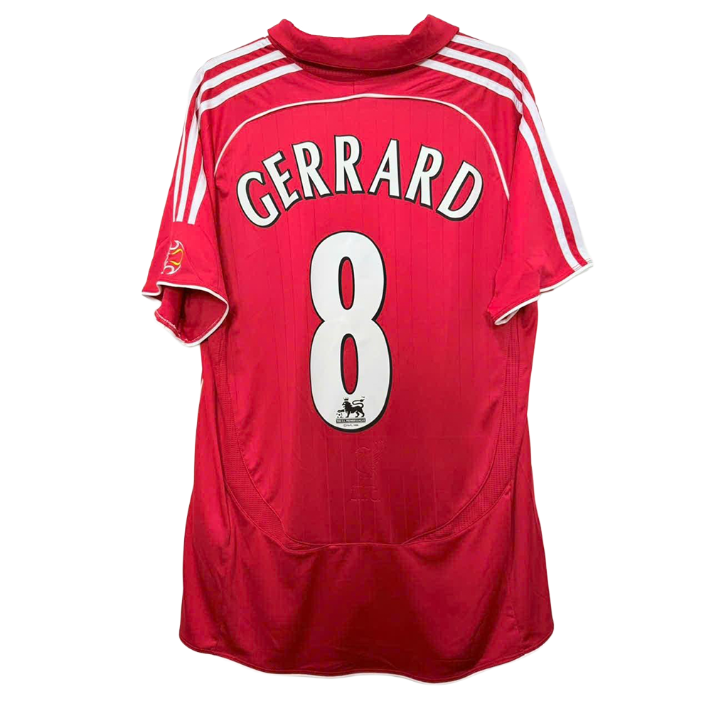 Red sports jersey with 'Gerrard 8' on a white background