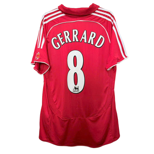 Red sports jersey with 'Gerrard 8' on a white background