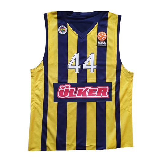 Yellow and blue striped sports jersey with number 44 and Ulker logo on a white background