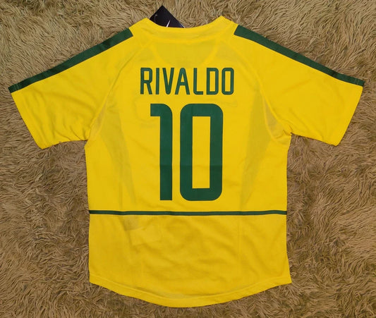 Brazil Rivaldo #10 World Cup 2002 Home Yellow Soccer Football Futbol Jersey