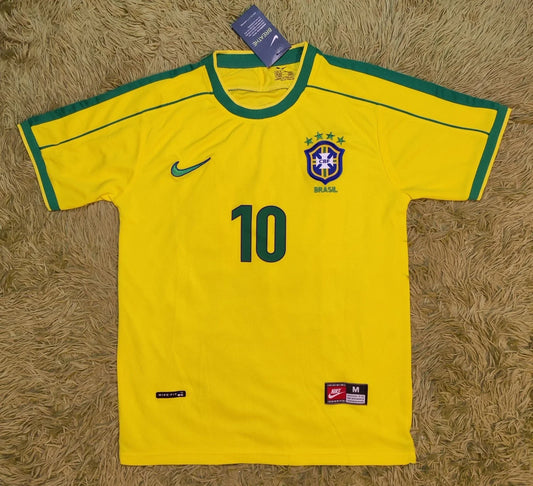 Brazil 1998 Home Rivaldo #10 Retro Rare Soccer Football Jersey