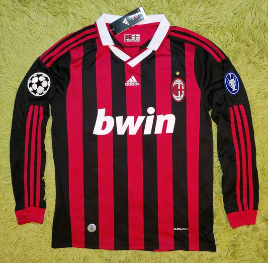 2009 Ronaldinho #80 AC Milan Home Long Sleeve Jersey