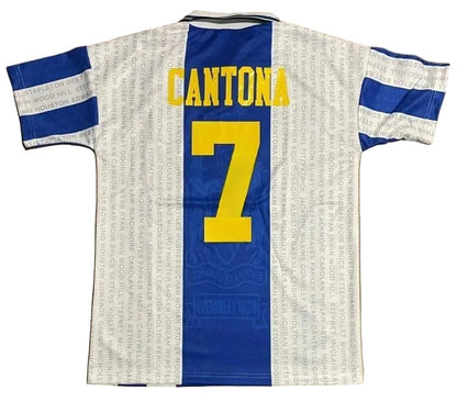 Soccer jersey with 'Cantona' and number '7' on a beige background