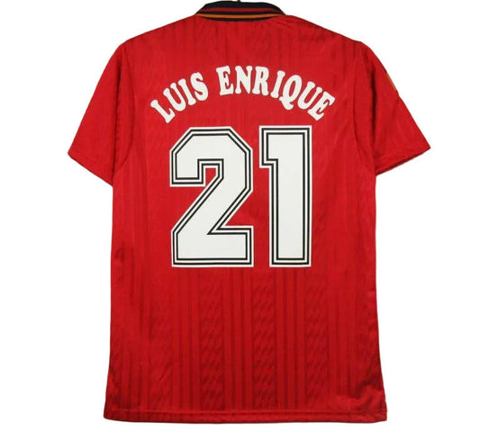 Red sports jersey with 'Luis Enrique' and number '21' on a plain background