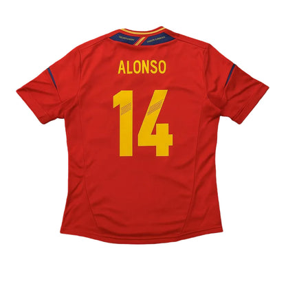 Red soccer jersey with 'ALONSO 14' on a grass background
