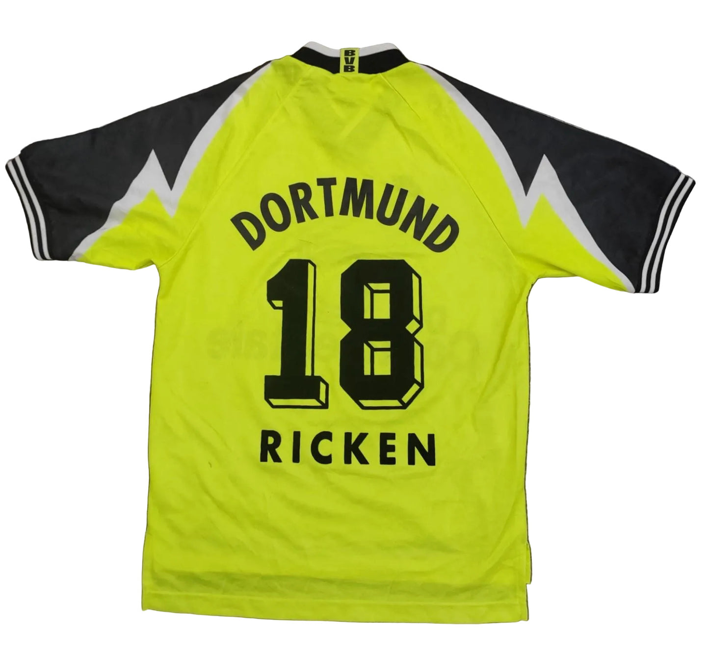 Yellow sports jersey with 'Dortmund 18 Ricken' text on a gray background