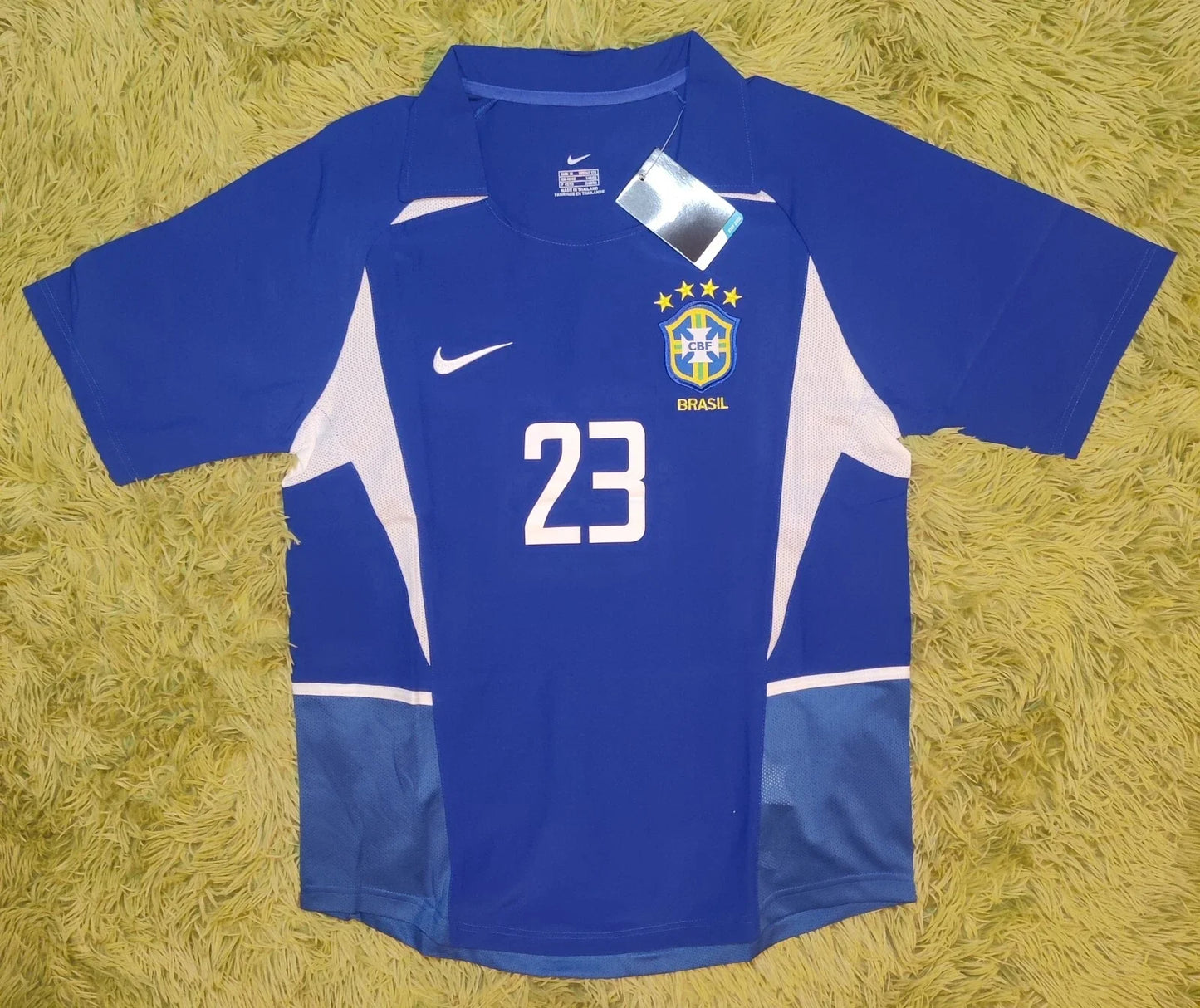 Brazil 2002 Away Kaka #23 Retro Vintage Soccer Futbol Blue Jersey
