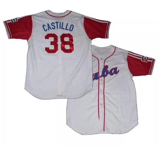 Throwback Castillo #38 Team Cuba Baseball Jersey - Stitched White & Red Custom Name