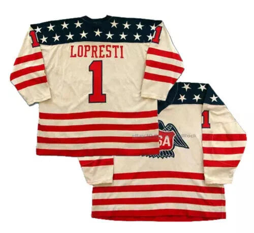 90s Mike Lopresti #1 American Eagles Hockey Jersey