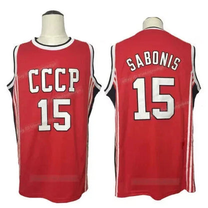 1992 Arvydas Sabonis #15 Soviet Union Basketball Jersey