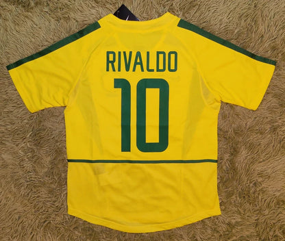 Brazil Rivaldo #10 World Cup 2002 Home Yellow Soccer Football Futbol Jersey